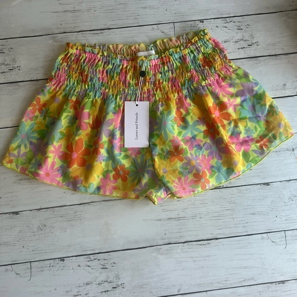 Lovers + Friends Flutter Shorts Women's XS Floral Colorful Sheer Elastic NWT